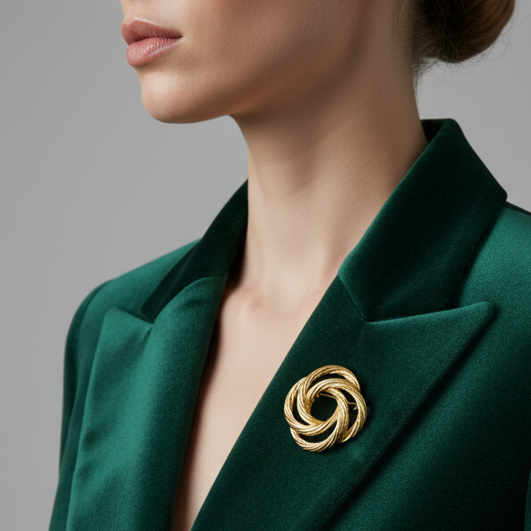 Vintage Monet 1960s Gold-Tone Twisted Rope Brooch Signed Mid-Century Costume UK