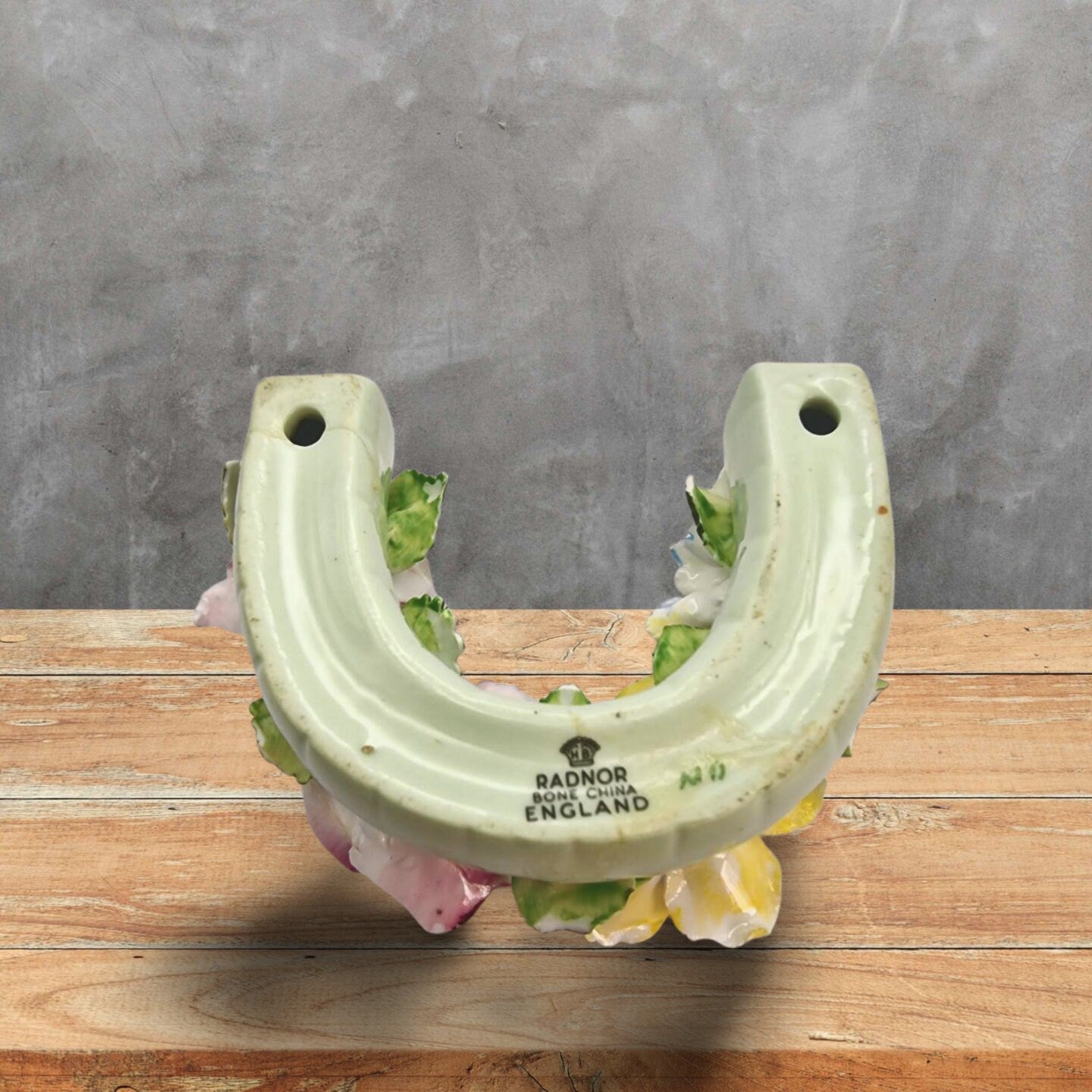 Radnor Bone China Floral Horseshoe and Wheelbarrow Set, Hand-Painted England, Vintage Posy Holder – photo 3