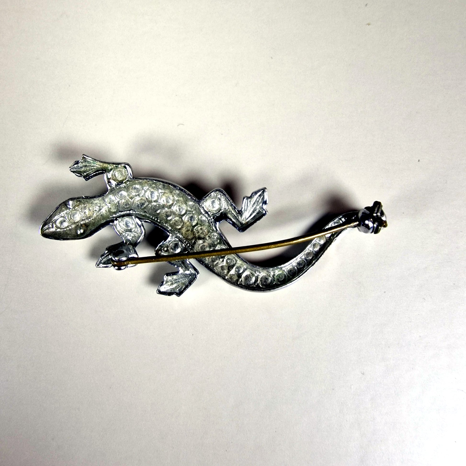 Vintage Silver-Tone Rhinestone Lizard Brooch Animal Pin Figural Costume Jewelry – photo 4