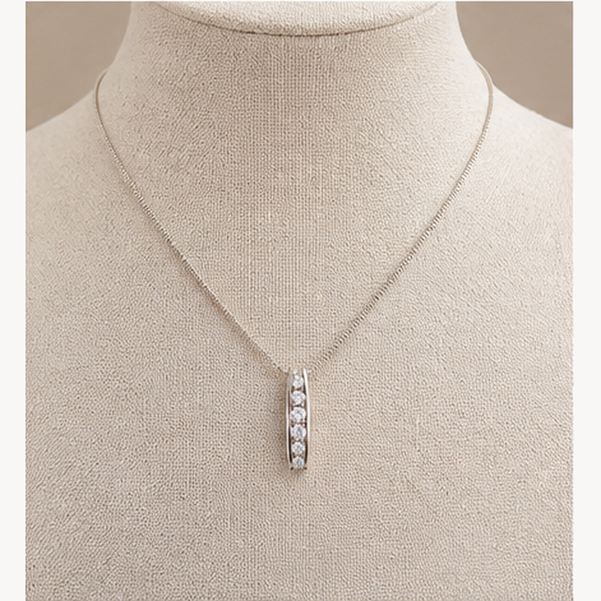 Vintage Simply Silver 1990s Sterling Silver Necklace Cubic Zirconia Bar Pendant
