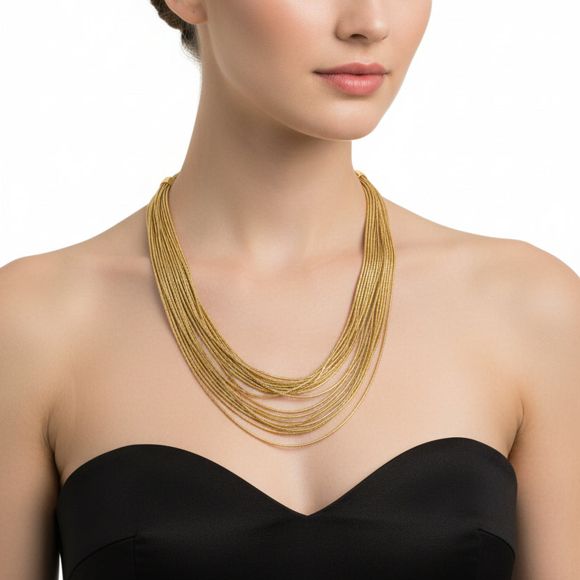1980s-90s M&S Gold-Tone Multi-Strand Necklace, Marks and Spencer Signed, Liquid Chain Cascade, Vintage Costume – photo 2