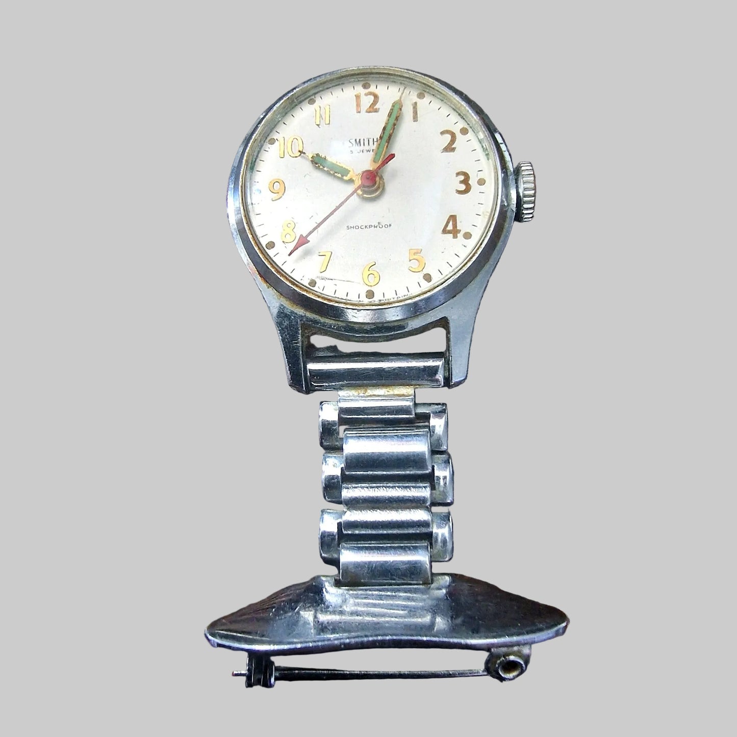 1950s Smiths Nurse Fob Watch, Stainless Steel Clip Watch, Mechanical, Signed Made in Great Britain, Mid-Century Nursing Watch – photo 2