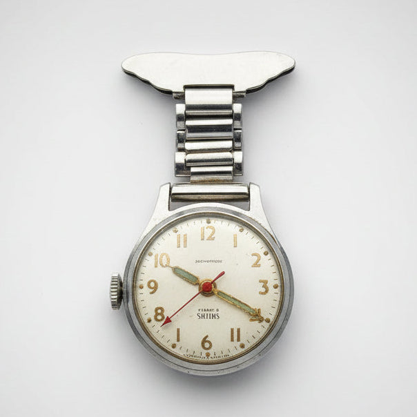 1950s Smiths Nurse Fob Watch, Stainless Steel Clip Watch, Mechanical, Signed Made in Great Britain, Mid-Century Nursing Watch