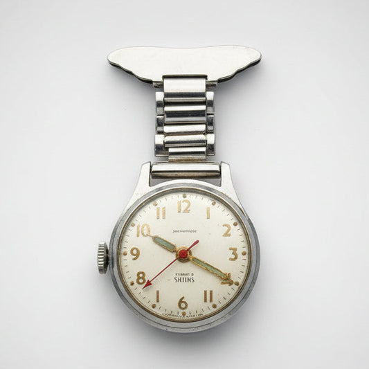 1950s Smiths Nurse Fob Watch, Stainless Steel Clip Watch, Mechanical, Signed Made in Great Britain, Mid-Century Nursing Watch