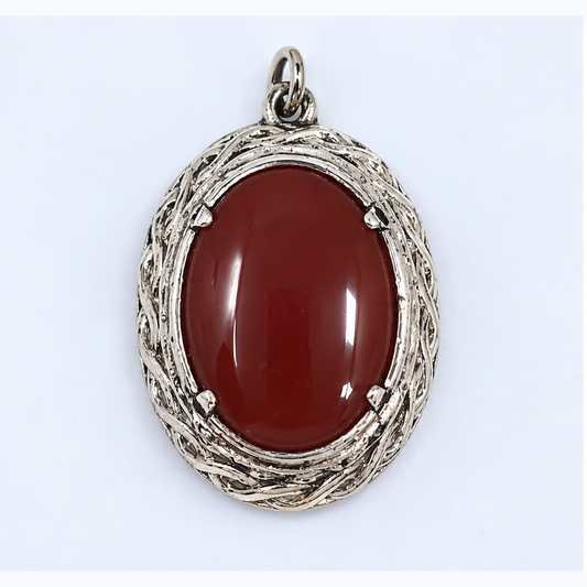 Vintage Jacobite 1970s Pendant Silver-Tone Carnelian Oval Scottish Scroll Signed