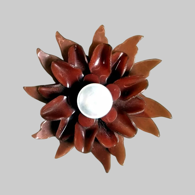 Vintage Orange Plastic Floral Brooch Botanical Pin