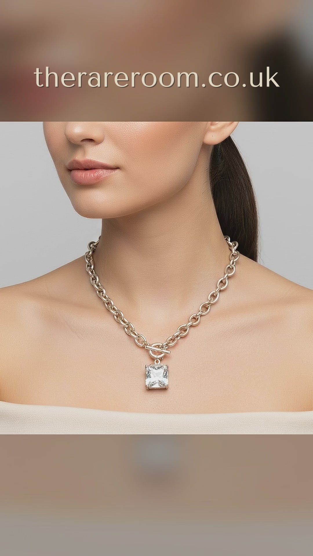 Vintage 1990s Silver-Tone Cable Chain Necklace Square CZ Crystal Toggle Clasp — tiktok