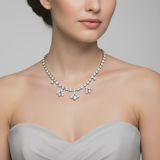 Vintage 1950s Silver-Tone Rhinestone Drop Necklace Geometric Costume Jewellery — tiktok