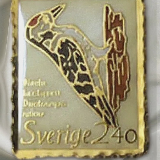 Vintage 1980s Gold-Tone Swedish Postage Stamp Brooch Woodpecker Enamel Bird UK — tiktok