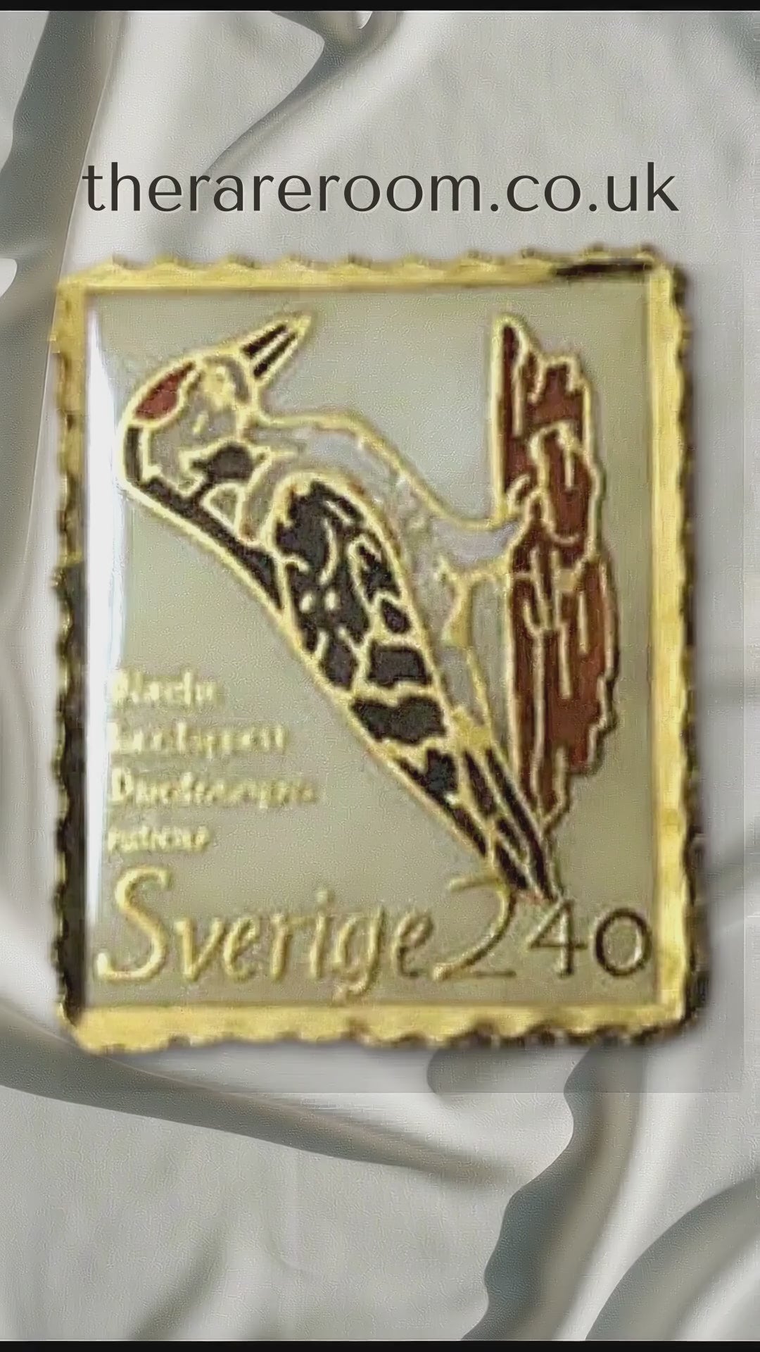 Vintage 1980s Gold-Tone Swedish Postage Stamp Brooch Woodpecker Enamel Bird UK — tiktok