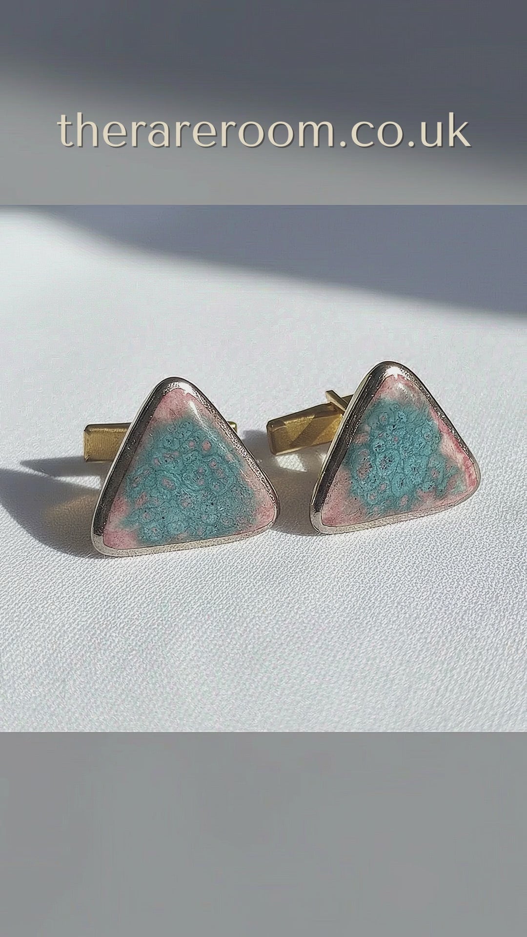 Vintage 1970s Studio Ceramic Cufflinks Teal Rose Glaze Gold-Tone Geometric Men — tiktok