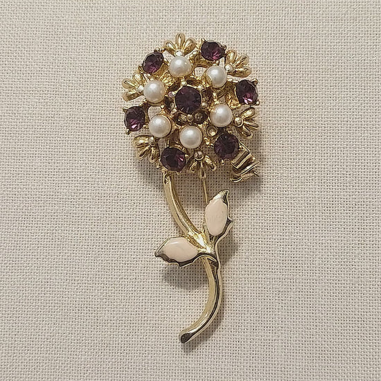Vintage 1950s Gold-Tone Purple Amethyst Rhinestone Floral Cluster Brooch Chic — tiktok