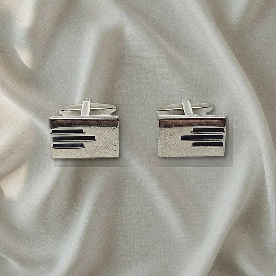 Vintage 1970s Silver-Tone Modernist Geometric Cufflinks Enamel Inlay For Groom — tiktok