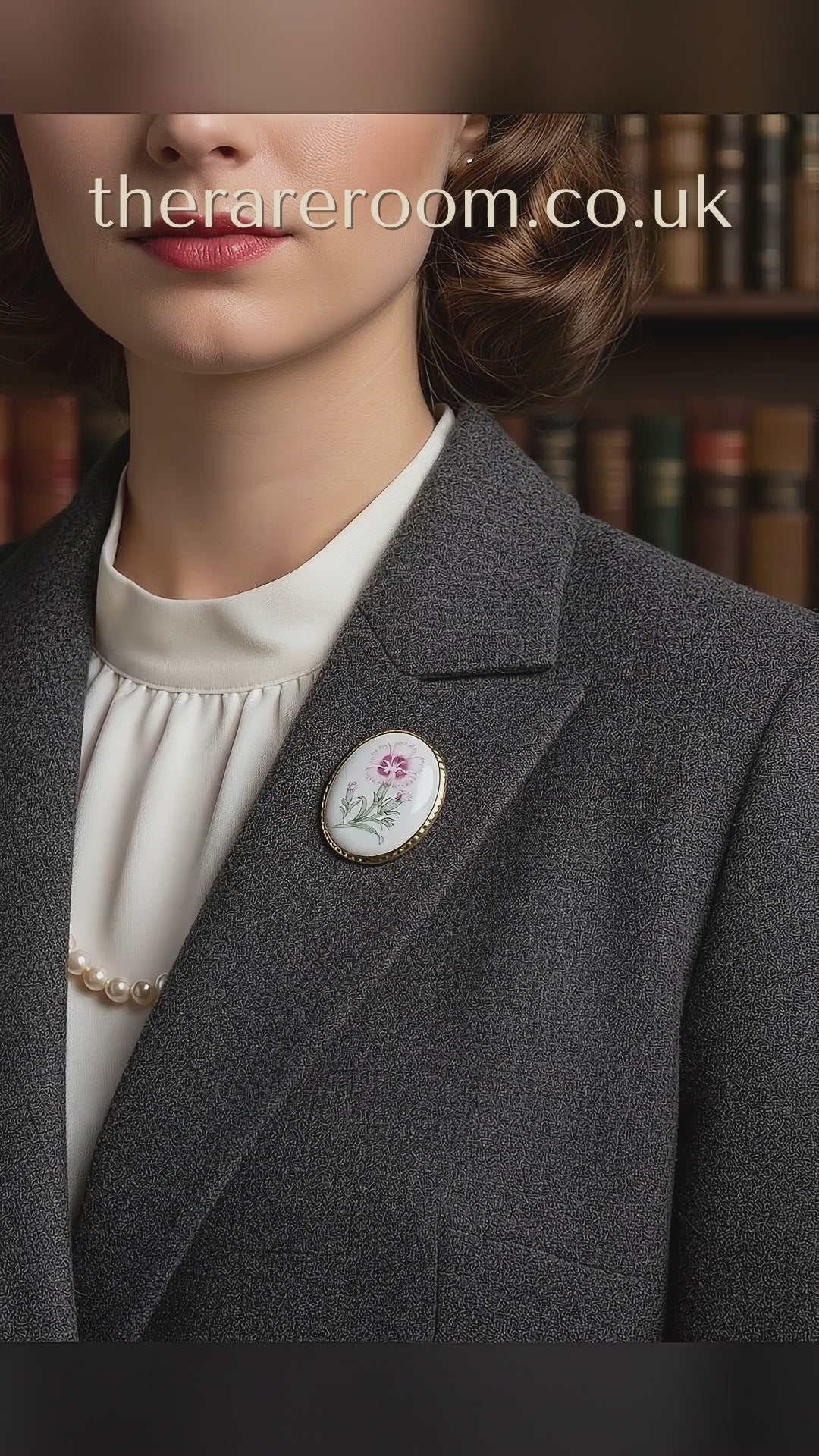 Vintage 1970s Bone China Oval Brooch Pink Carnation Floral Gold-Tone Lapel Pin — tiktok