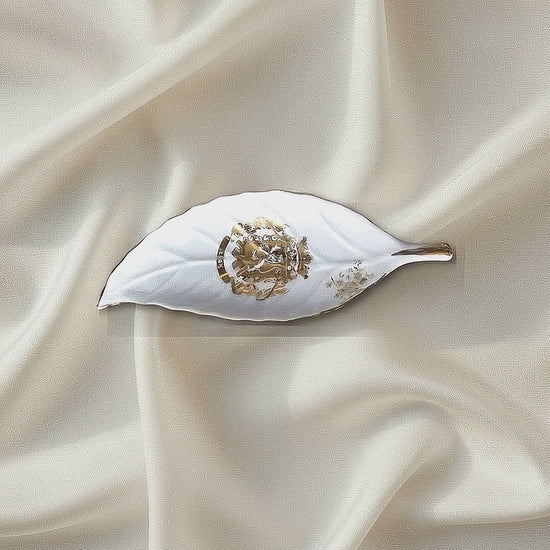 Vintage 1970s White Porcelain Leaf Trinket Dish Hand-Painted Gold Heraldic UK — tiktok