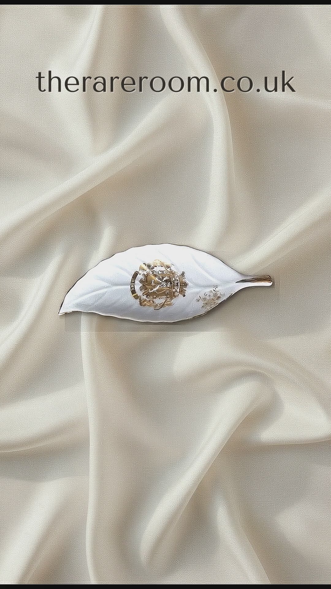 Vintage 1970s White Porcelain Leaf Trinket Dish Hand-Painted Gold Heraldic UK — tiktok