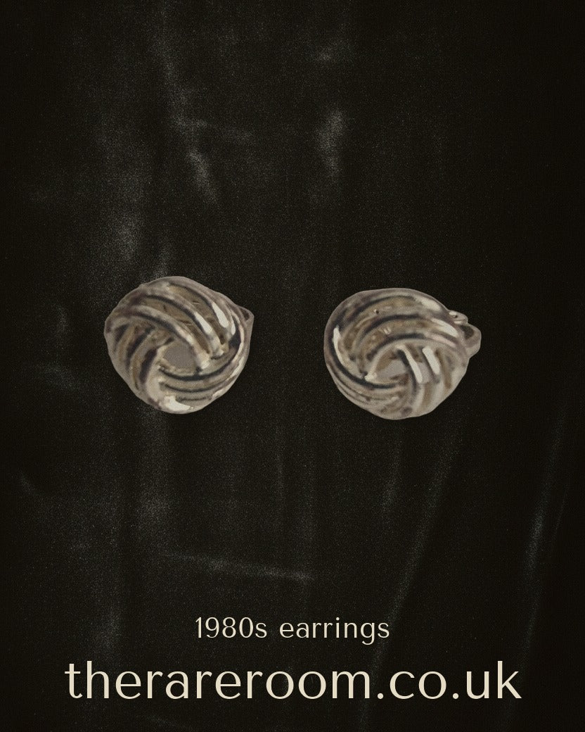 Vintage 1980s Silver-Tone Love Knot Clip-On Earrings Retro Rope Twist Geometric — instagram
