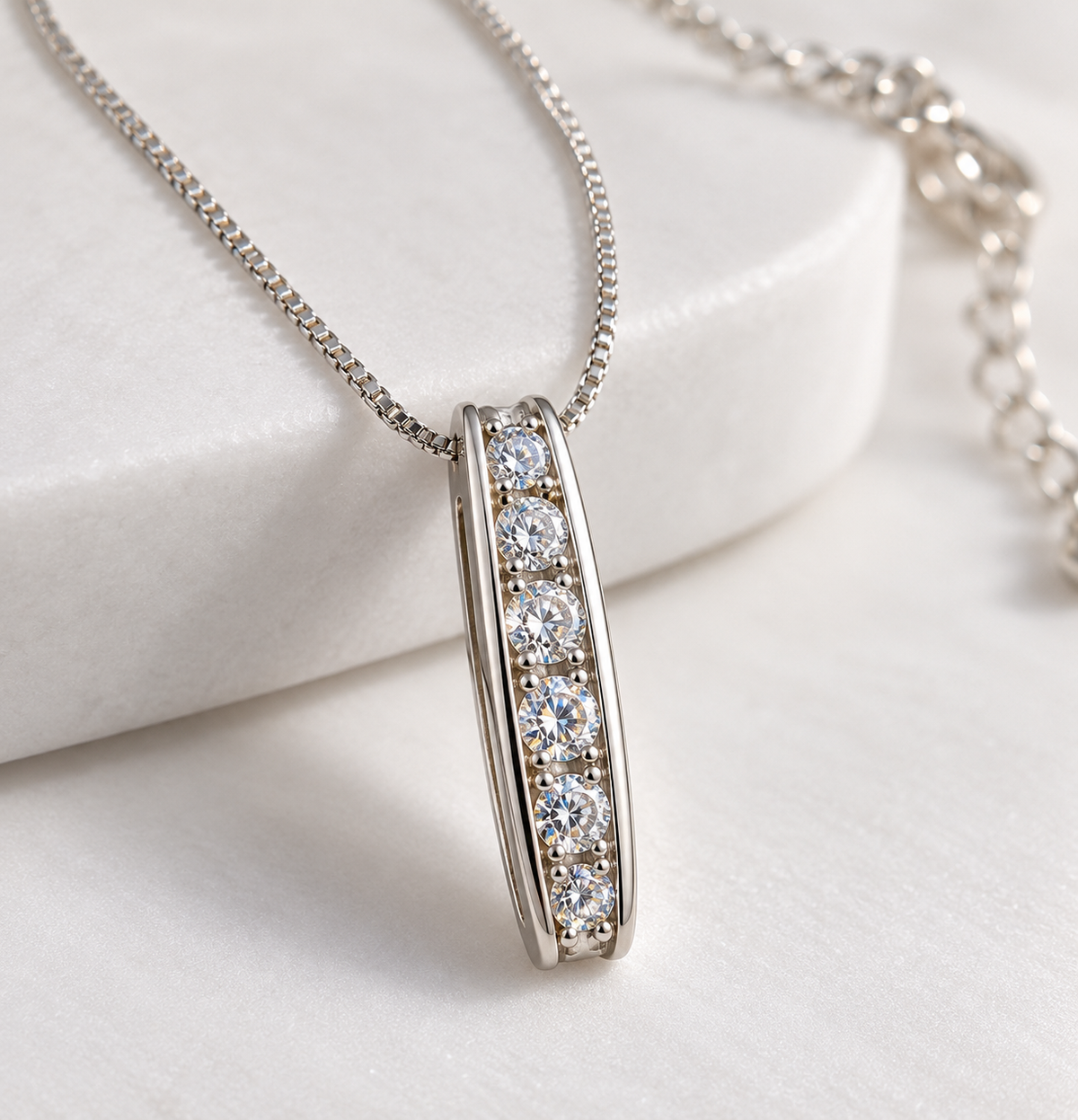 Vintage Simply Silver 1990s Sterling Silver Necklace Cubic Zirconia Bar Pendant