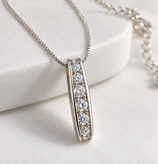Vintage Simply Silver 1990s Sterling Silver Necklace Cubic Zirconia Bar Pendant