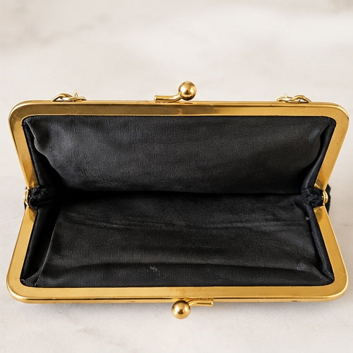 Vintage black evening bag, open interior