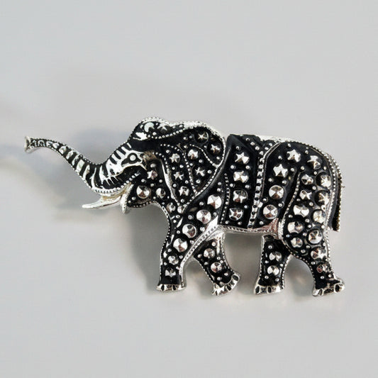 Vintage Silver-Tone Double Elephant Brooch Marcasite Style Germany Figural