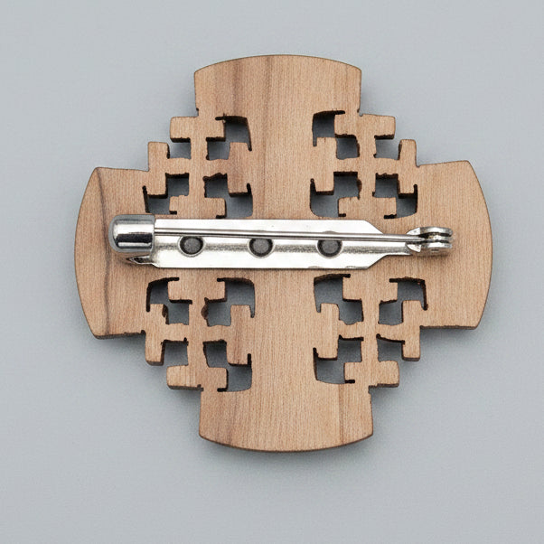 Vintage Wooden Jerusalem Cross Brooch, Carved Lattice Pin, Religious Geometric, Handcrafted Wood Jewellery – photo 2